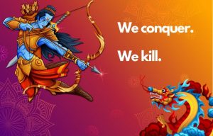 Das Kriegsplakat des Twitter-Benutzers in Hongkong, auf dem Rama den chinesischen Drachen tötet, gewinnt gegen Indianer
