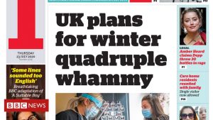 Schlagzeilen in der Zeitung: "Winter Quadruple Whammy" und "Wir werden Sie nicht einkaufen"