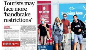 Schlagzeilen in der Zeitung: "Pain in Spain" und "£ 5 verlieren, um NHS £ 100m zu sparen"