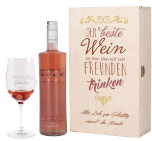 Herz & Heim® Wein Geschenkset mit graviertem Weinglas, Bree Wein zur Auswahl in Geschenkbox für Beste Freunde Rosé