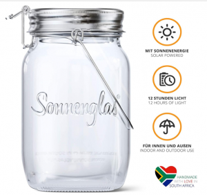 SONNENGLAS Classic 1000ml | Original Solarlampe/Solar-Laterne im Einmachglas aus Südafrika (inkl. USB) 
