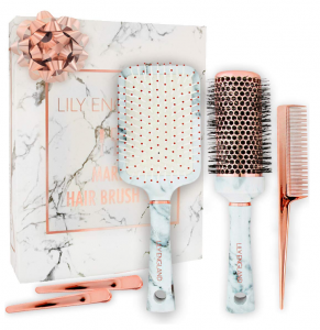 Lily England Haarbürsten Set – Haar Styling Set mit Haarbürste, Rundbürste, Kamm & Haarklammern in Marmor – für dünnes & dickes Haar