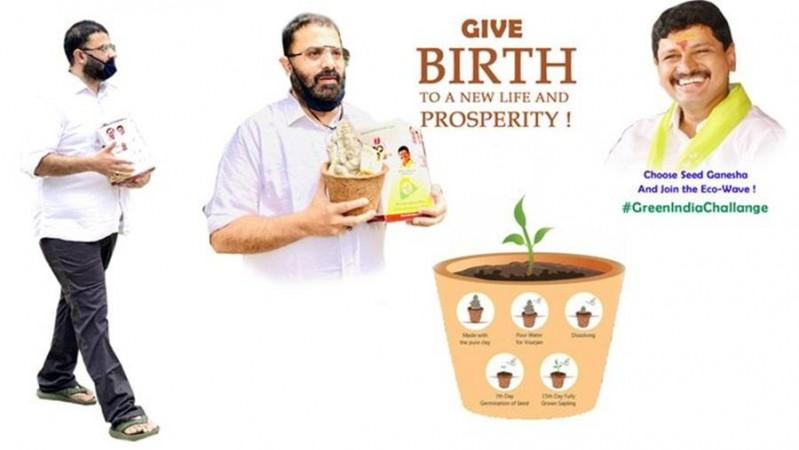 Krishnudu zeigt die Seed Vinayaka Idole von MP Santosh Kumar