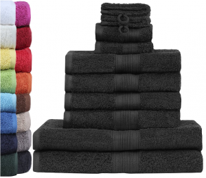 GREEN MARK Textilien 10 TLG. FROTTIER Handtuch-Set mit verschiedenen Größen 4X Handtücher, 2X Duschtücher, 2X Gästetücher, 2X Waschhandschuhe | Farbe: Schwarz | Premium Qualität