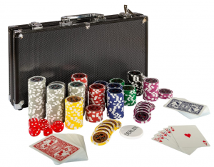 Ultimate Black Edition Pokerset, 300 hochwertige 12 Gramm METALLKERN Laserchips, 100% PLASTIKKARTEN, 2x Pokerdecks