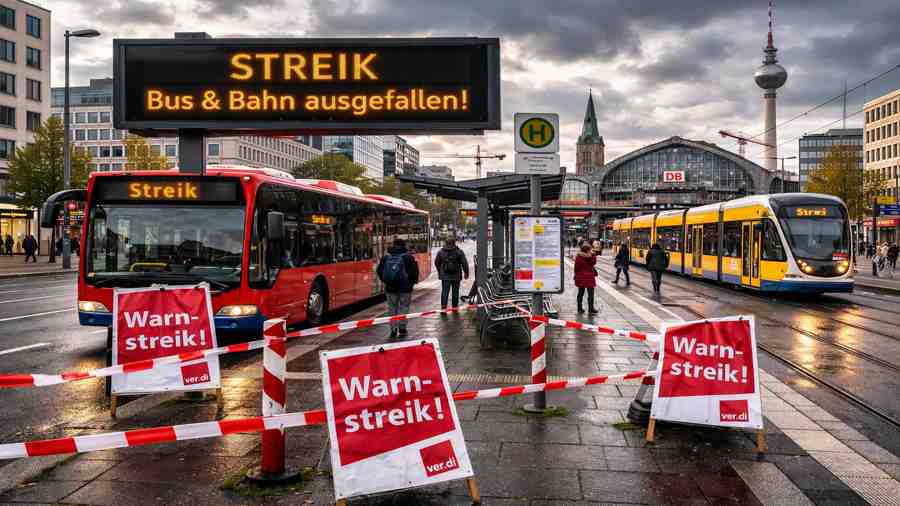 Warnstreiks im Nahverkehr: Busse und Bahnen in mehreren Bundesländern lahmgelegt